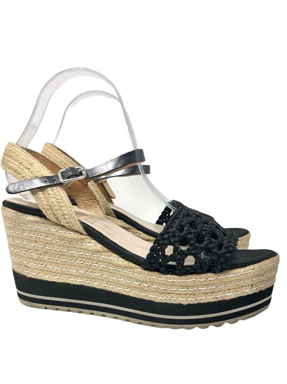 Kanna Black Braided Espadrille Platform Sandals Size 39